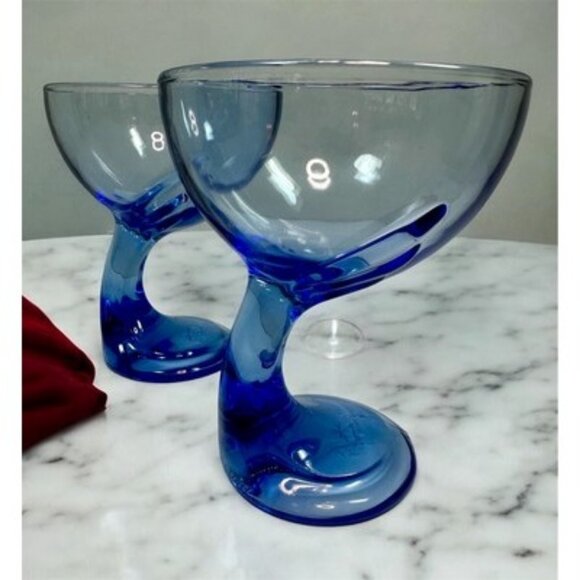 Bormioli Rocco Jerba Footed Dessert Cocktail Glasses Blue Wing Italy Set of 2 - Picture 1 of 16